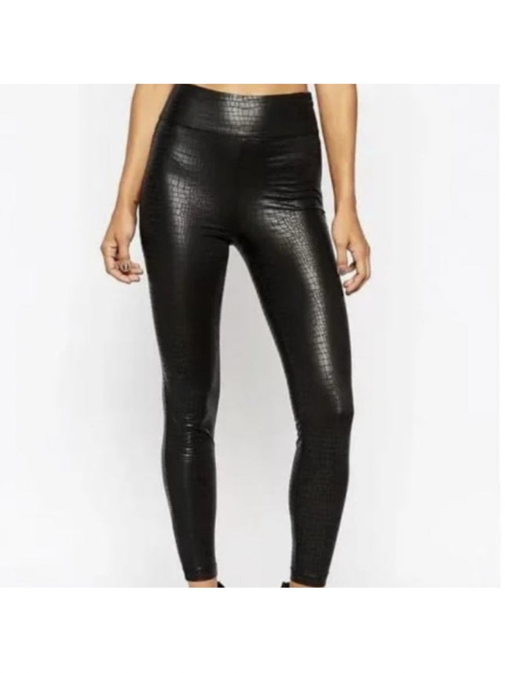 BNWT 7 For All Mankind Black Faux Croc High-Rise Leggings XS